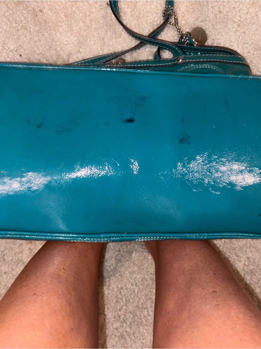 Coach Kiss Lock Carryall (Model F19215) Teal Patent Leather Tote - Picture 8 of 8